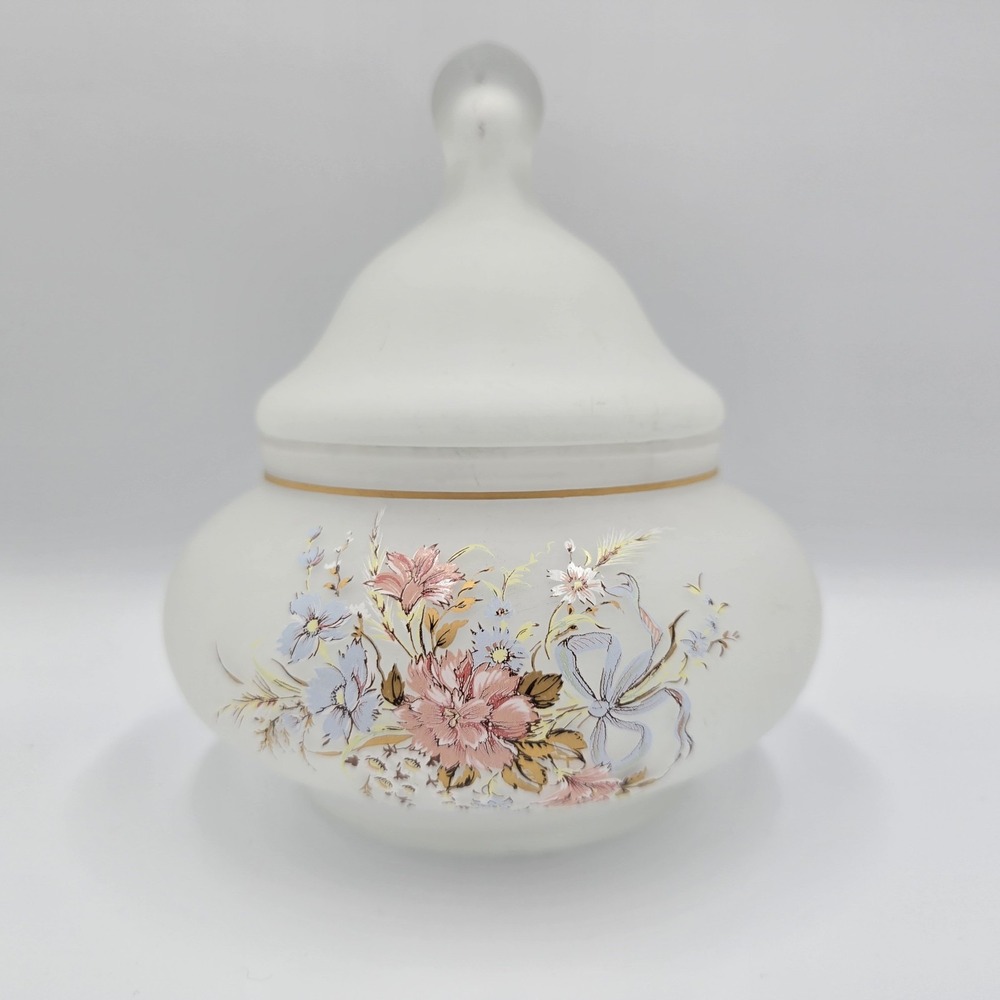 Viking Glass Frosted Floral Apothecary Jar‎ w/ Lid USA Vintage